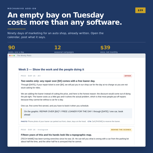 A written post with its hook, the full caption and a description of the photo to take